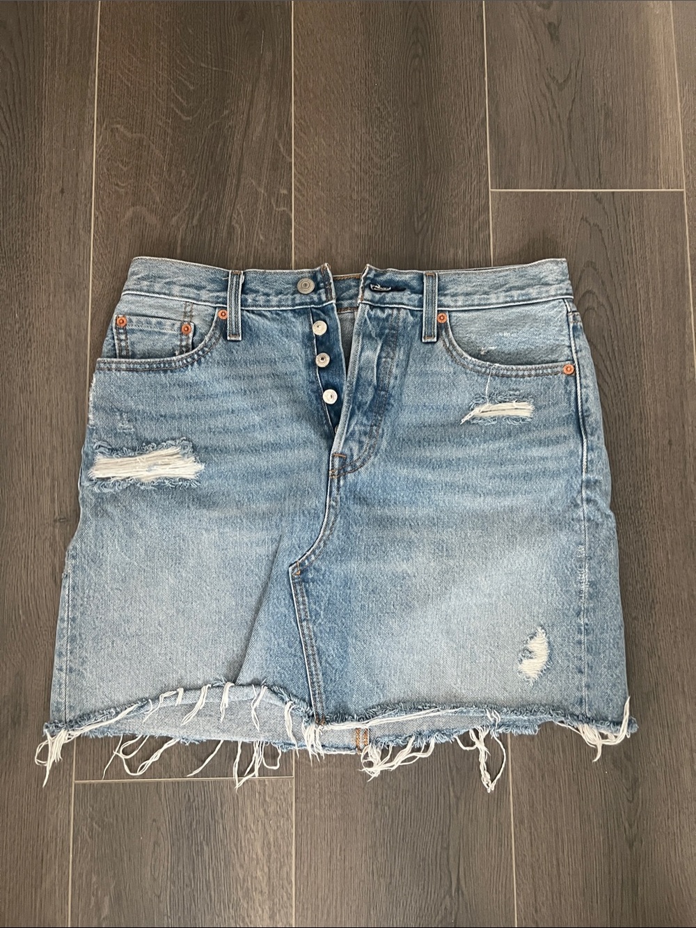 Levis Distressed Light Blue Denim Mini Skirt